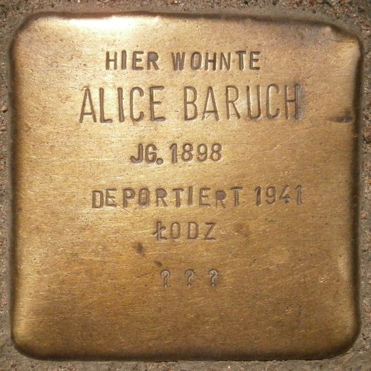 Stolperstein dedicated to Alice Baruch