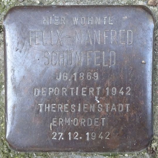 Stolperstein dedicated to Felix-Manfred Schönfeld
