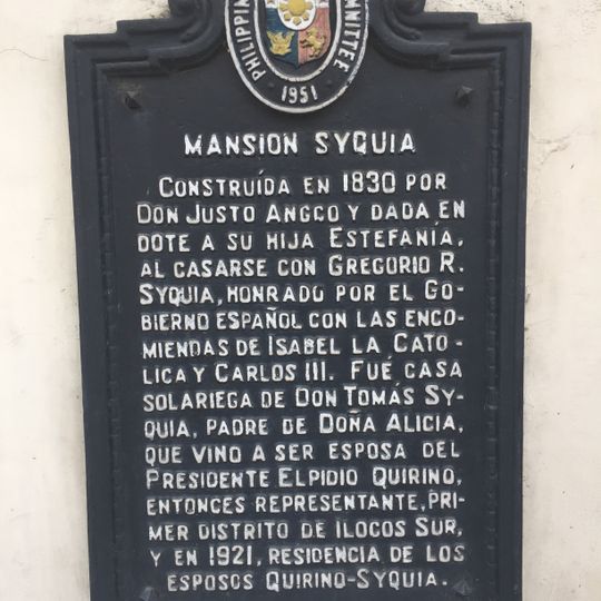 Syquia Mansion historical marker