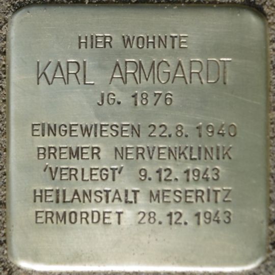 Stolperstein dedicated to Karl Armgardt