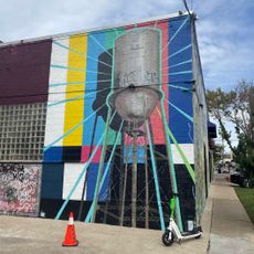A mural of a nearby water tower.