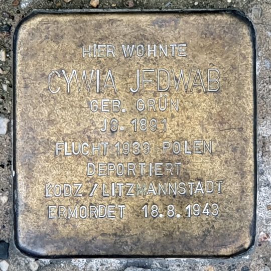 Stolperstein dedicated to Cywia Jedwab