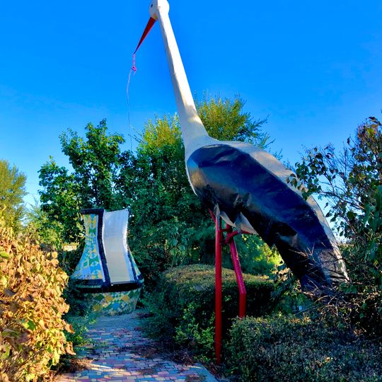 Jug and wandering stork