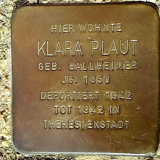 Stolperstein à la mémoire de Klara Plaut