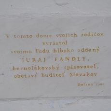Rod. dom J. Fándlyho, tabuľa pamätná
