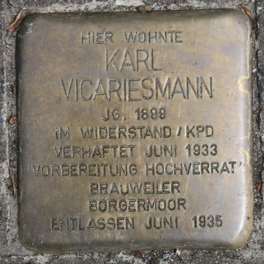 Stolperstein dedicated to Karl Vicariesmann