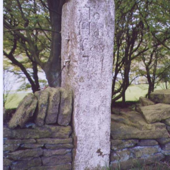 Milestone, Rishworth, on small lane leading to Rishworth Lodge, behind Turnpike Inn
