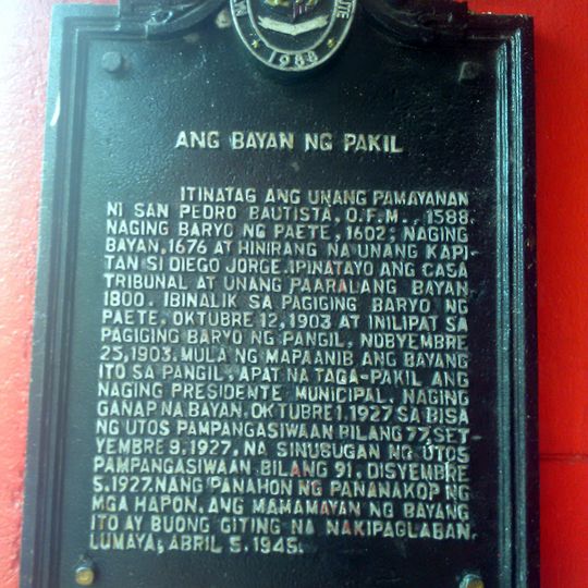The Town of Pakil historical marker