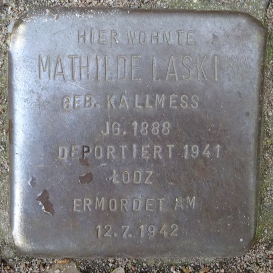 Stolperstein dedicated to Mathilde Laski