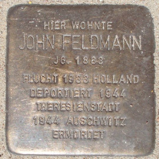 Stolperstein dedicated to John Feldmann