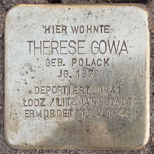 Stolperstein dedicated to Therese Gowa