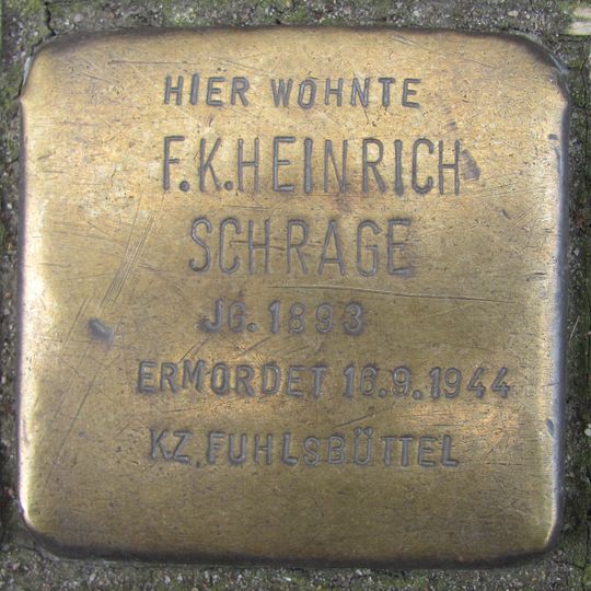 Stolperstein dedicated to Friedrich Karl Heinrich Schrage