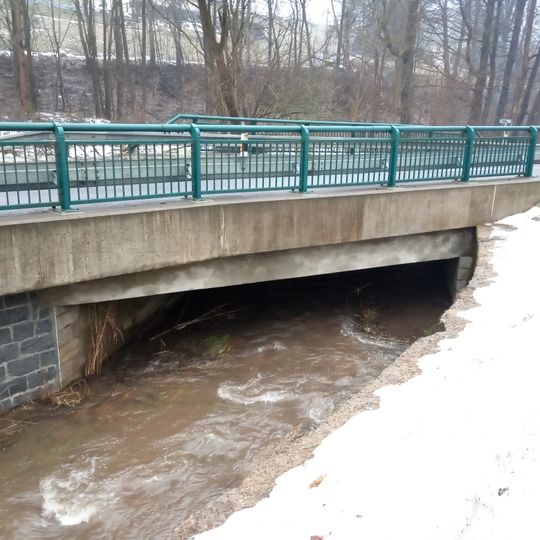 Bridge of road I/14 over the Bolkovský potok in Rudník near house no. 449