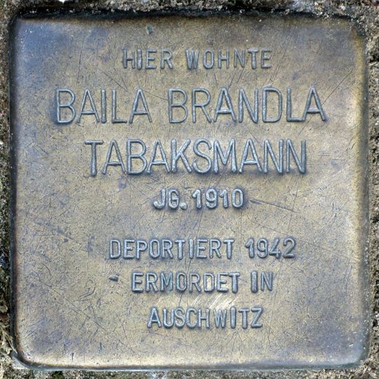 Stolperstein dedicated to Baila Brandla Tabaksmann