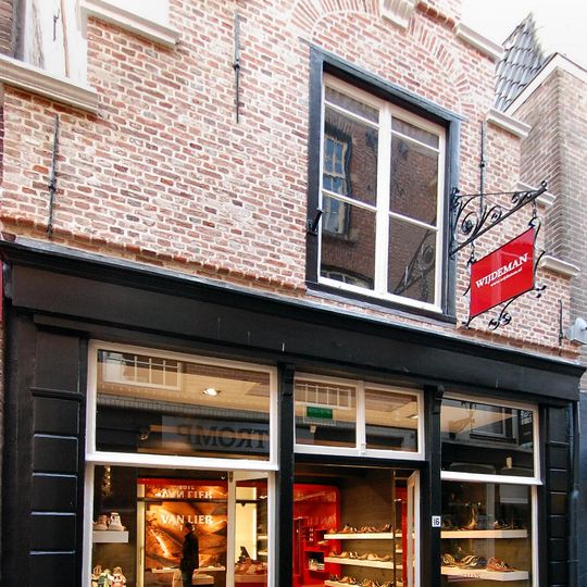 Pand met trapgevel, bekroond door toppilaster op kraagsteen, op de top een natuurstenen bol