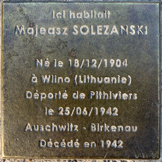 Stoleperstein à la mémoire de Majeasz Solezanski