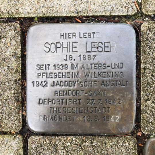 Stolperstein dedicated to Sophie Leser