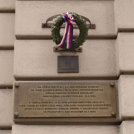 Pamětní deska Aloise Rašína a Ladislava Rašína v Žitné ulici v Praze