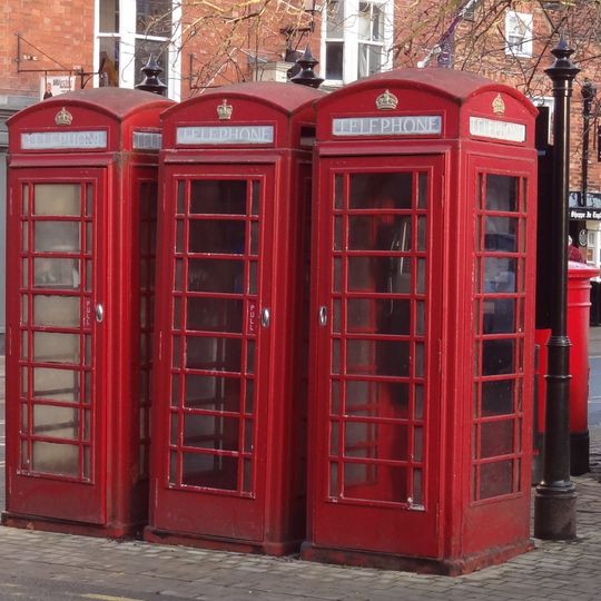 Group Of Three Telephone Kiosks Opposite Yorkshire Bank