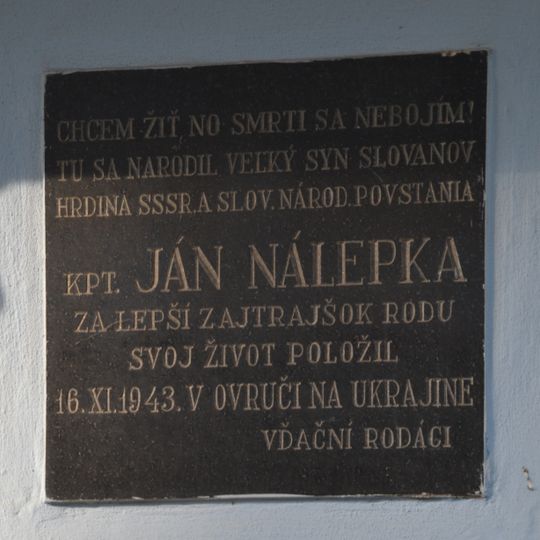Rodný dom kpt. Nálepku, tabuľa pamätná