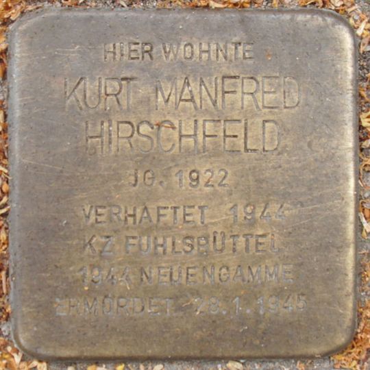 Stolperstein dedicated to Kurt Manfred Hirschfeld