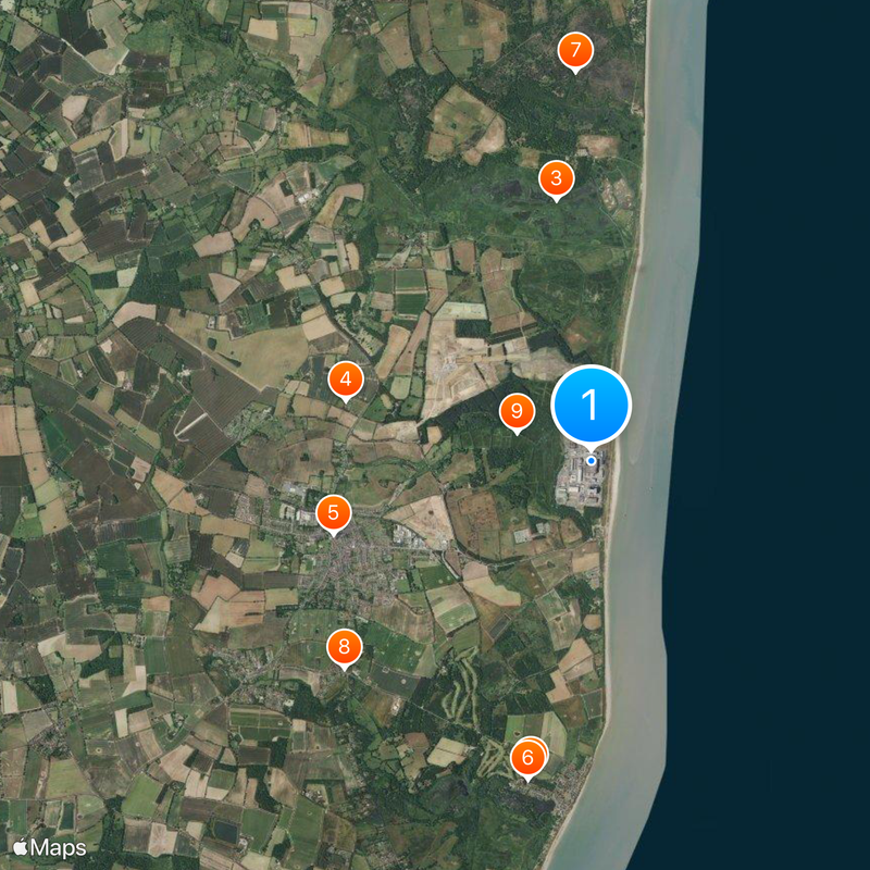 Sizewell nuclear power stations Map