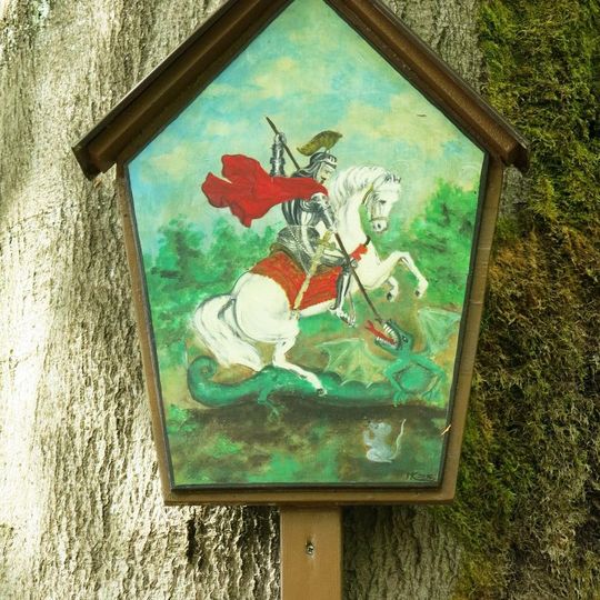 Obrázek svatého Jiří u lesní cesty severně od Rousínova