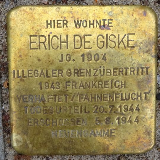 Stolperstein em memória de Erich de Giske