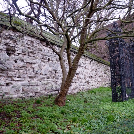 Newarke Wall, along north west end of gardens of Newarke Houses Museum