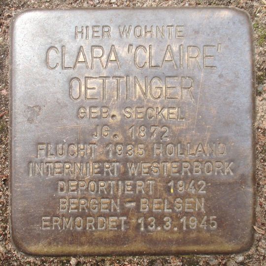 Stolperstein dedicated to Clara ‚Claire‘ Oettinger