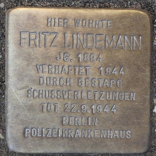 Stolperstein für Fritz Lindemann