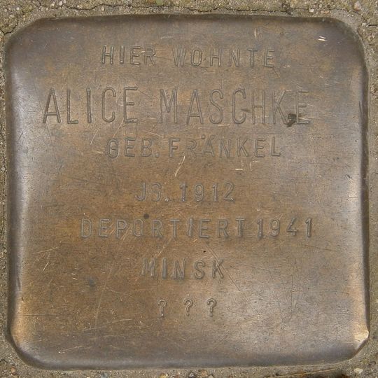 Stolperstein dedicated to Alice Maschke