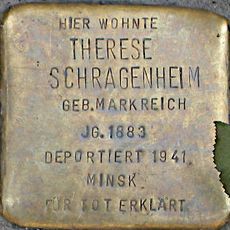 Stolperstein dedicated to Therese Schragenheim