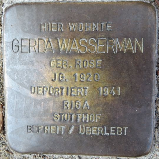 Stolperstein dedicated to Gerda Wassermann