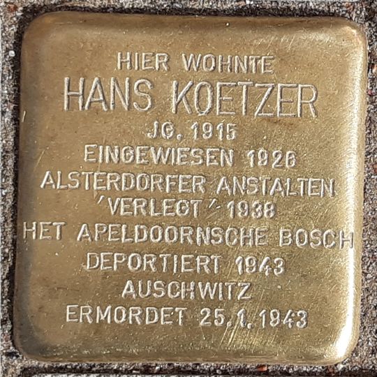 Stolperstein für Hans Koetzer