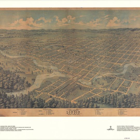 Bird's Eye View of London, Ontario, Canada, 1872