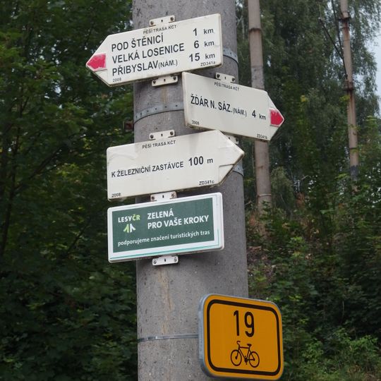 Rozcestník Hamry nad Sázavou - žst., rozc.