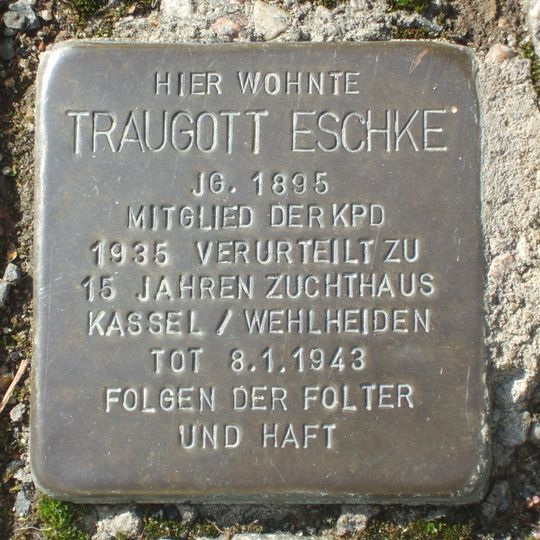 Stolperstein dedicated to Traugott Eschke
