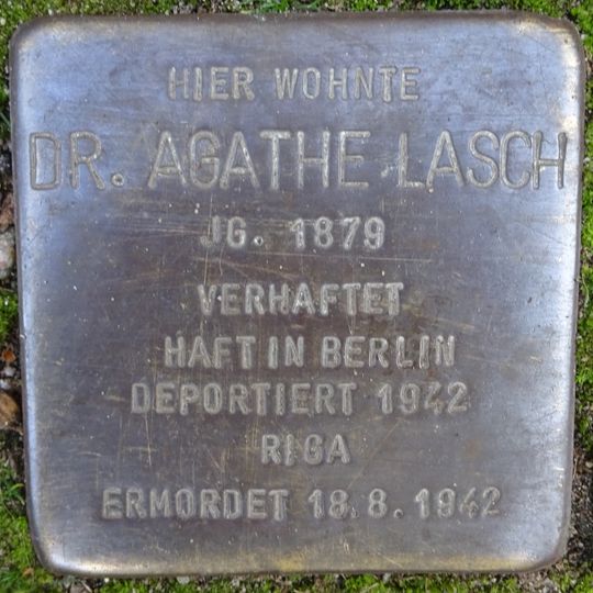 Stolperstein dedicated to Agathe Lasch