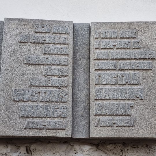 Commemorative plaque to Gustavs Vanags