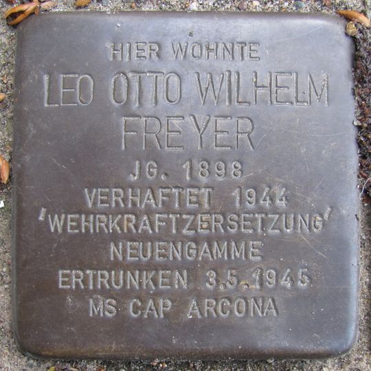 Stolperstein dedicated to Leo Otto Wilhelm Freyer