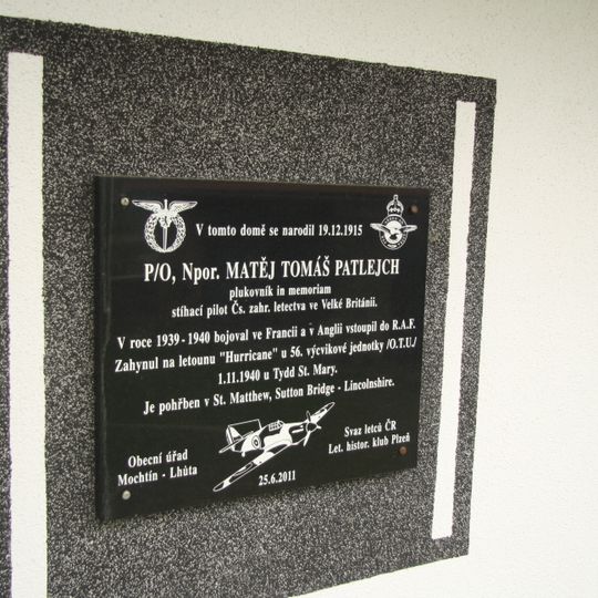 Pamětní deska Matěje Tomáše Patlejcha