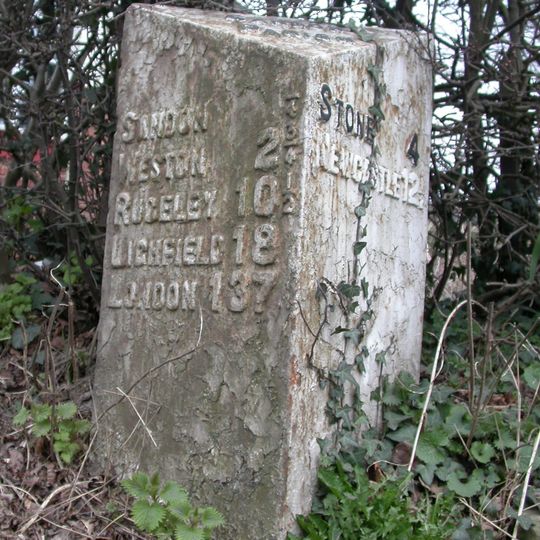 Milepost, Sandon village, close to A51 jct at SJ94752968