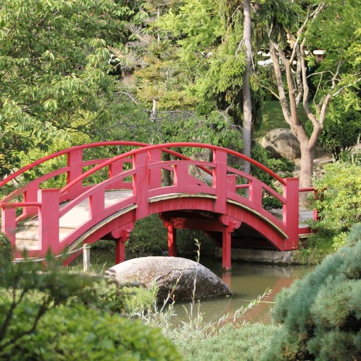 Pont en demi-lune du jardin japonais de Toulouse