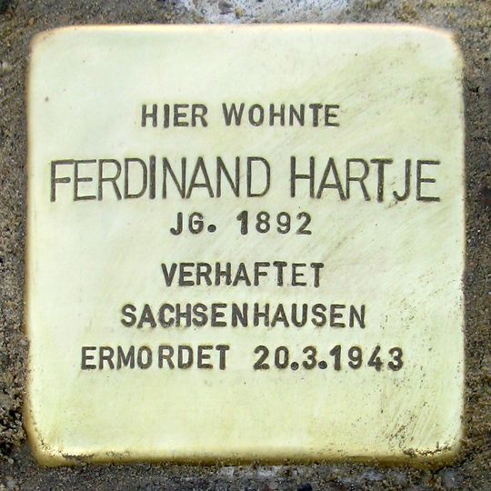 Stolperstein à la mémoire de Ferdinand Hartje